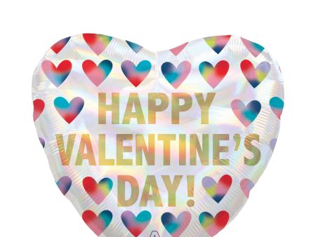 Happy Valentines Day Hearts Irisdescent Foil Balloon 45cm Online Sale